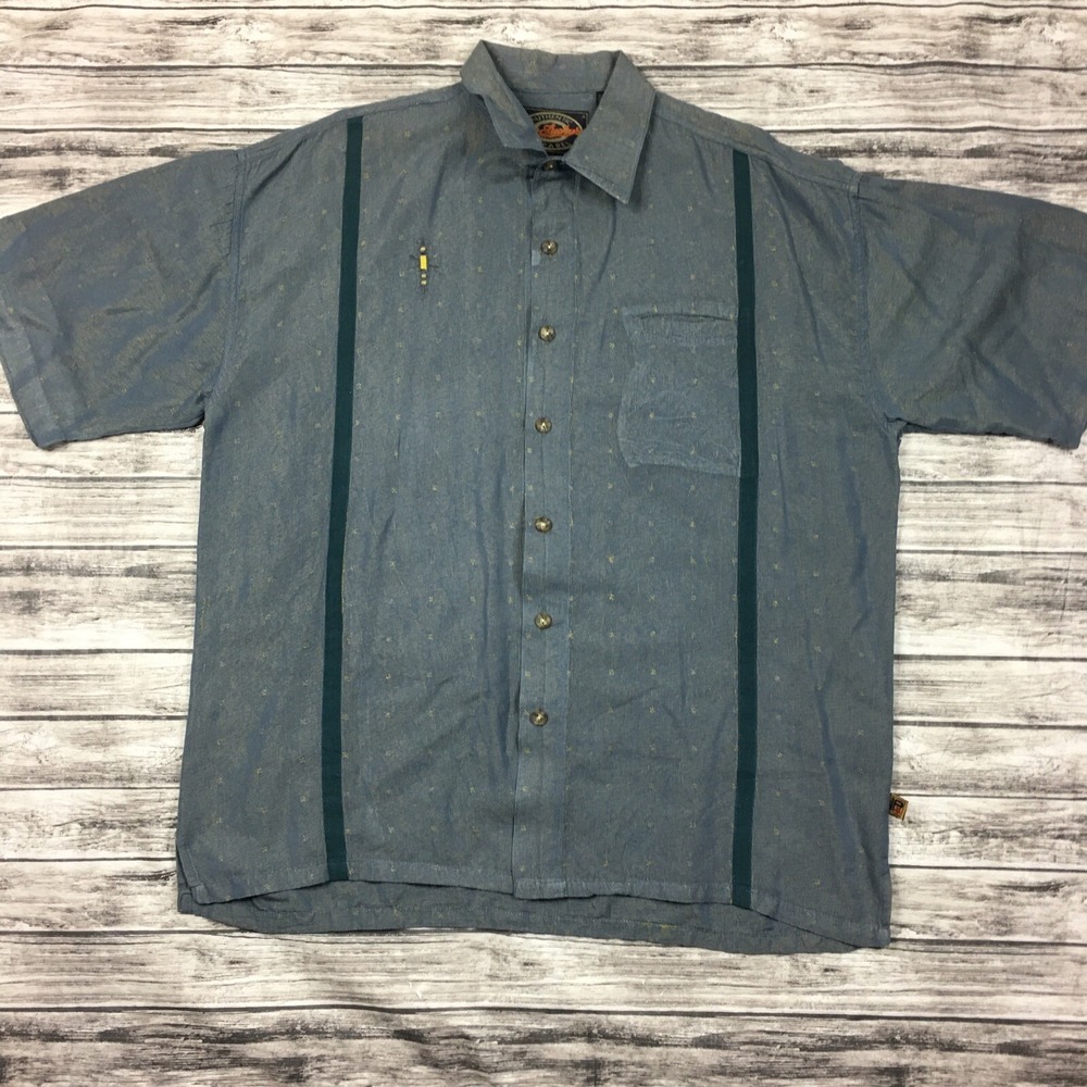 Dr Luckys Laboratory Short Sleeve Button Up Shirt Mens L Wavy Hipster